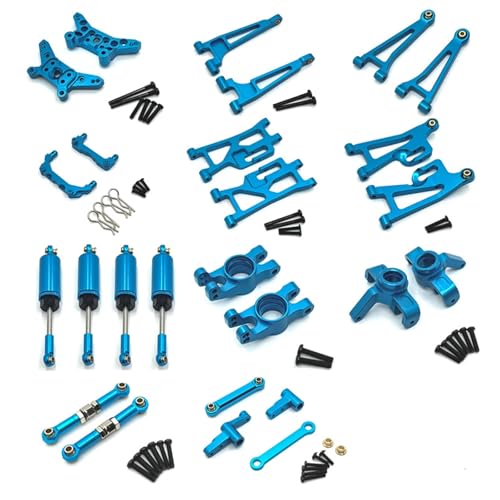 Rc Swing Arms For MJX For Hyper Go 14210 14209 Metal Steering Cup Upper Lower For Swing Arm Set Shock Tower Bracket Body Post RC Car Parts(Blue) - color: Blue