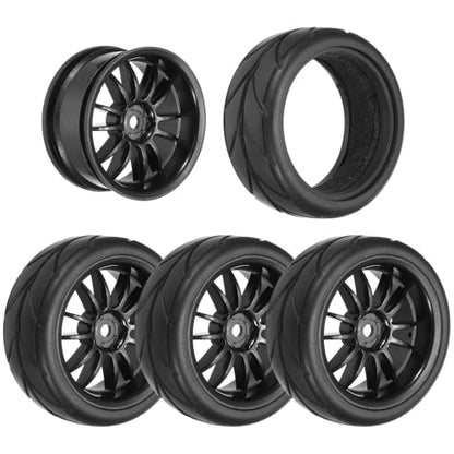 uxcell 4-Pair High-Grip RC Car Tire & Wheel Set for 1/10 Scale On-Road Touring Cars - Soft Rubber Tyres with 12mm Hubs, Black, Type A