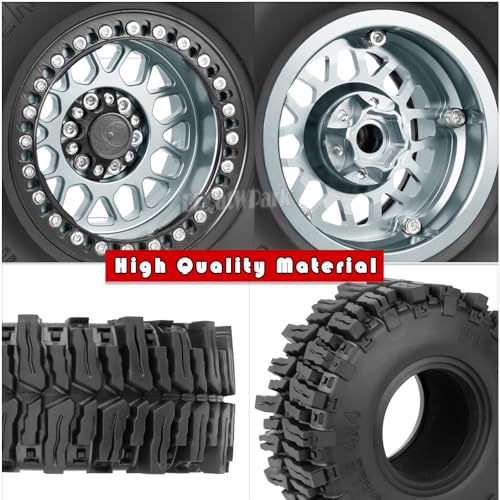 Aluminum 2.2 Wheel Tires for 1/10 SCX10 SCX10 II SCX10 III SCX10 Pro TRX4 TRX6 Gen7/8 D90 VS4-10 MST CFX RC Crawler Car,2.2 Beadlock Wheel Off Road Buggy Rally RC Truck Tires,Titanium - color: Titanium - (4pcs Tires)