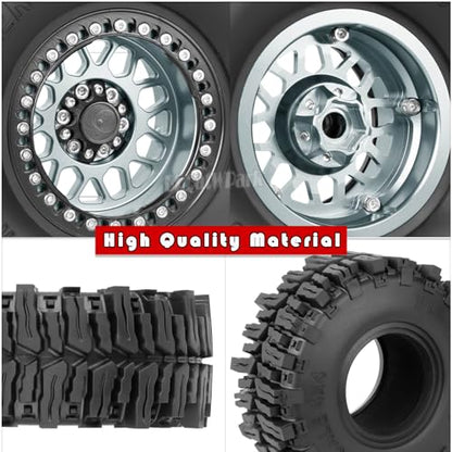 Aluminum 2.2 Wheel Tires for 1/10 SCX10 SCX10 II SCX10 III SCX10 Pro TRX4 TRX6 Gen7/8 D90 VS4-10 MST CFX RC Crawler Car,2.2 Beadlock Wheel Off Road Buggy Rally RC Truck Tires,Titanium - color: Titanium - (4pcs Tires)