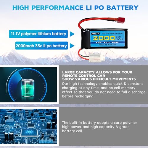 3S Lipo Battery 11.1V 2000mAh 35C with T-Plug and USB Charging Cable for RC Cars,Trucks,RC Ships,RC Drones,Quadcopters,FPV UAV Batteries (1PCS Battery+1 USB)