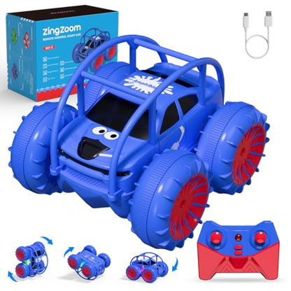Remote Control Car, Fast Direct Charging RC Cars Amphibious 360° Rotating LED Rechargeable Stunt Car 2.4Ghz 4WD All Terrain RC Race Cars Toy Christmas Birthday Gift for Kids Boys Girls Aged 3-12 years - color: Blue