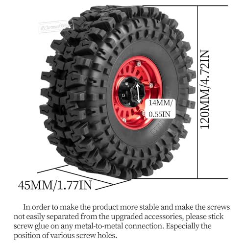 1.9" Beadlock rc Wheels and Tires for 1/10 RC Crawler TRX4 TRX6 SCX10 90046 AXI03007 VS4-10 Gen8 MST CFX D90,Aluminium 1.9 Beadlock Wheel 1.9 RC Tire,4pcs,Red - color: Red(4pcs)