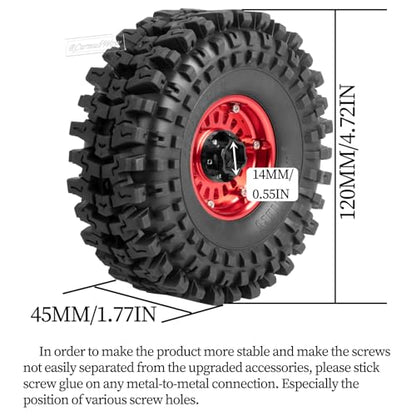 1.9" Beadlock rc Wheels and Tires for 1/10 RC Crawler TRX4 TRX6 SCX10 90046 AXI03007 VS4-10 Gen8 MST CFX D90,Aluminium 1.9 Beadlock Wheel 1.9 RC Tire,4pcs,Red - color: Red(4pcs)