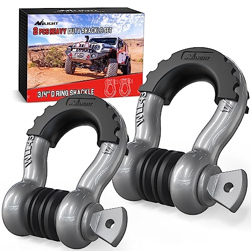 Nilight 2 Pack 3/4" D-Ring Shackle with 7/8" Screw Pin 41,887lbs Break Strength, Heavy Duty Off Road Recovery Shackle with Isolators Washers for Use with Tow Strap, Winch, Off-Road Truck Vehicle - color: Gray 3/4" 2 Pack, size: 3/4 inch