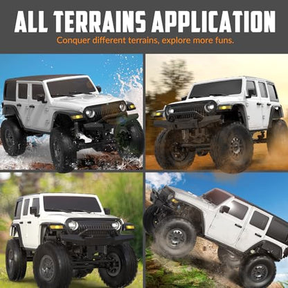 FLYCOLOR RCS24 Off Road 1/24 RC Truck 4x4 Off Road Crawler Climbing Vehicle All Terrain RC Monster Truck Remote Control Car with Bright Headlight 2 Batteries Waterproof Hobby Toys(RTR White) - color: White