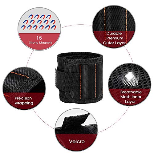GOOACC G0010A 2 Pack 15 Magnetic Wristband Holding Screws Nails Drill Bits Gadgets Tools Gift for Men Him Dad DIY Handyman Electrician Husband, 2 Pack - color: Black 2 Pack