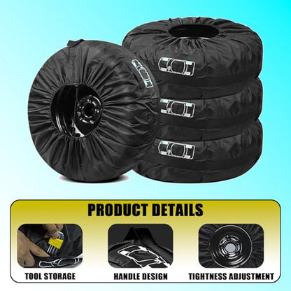 Car Spare Tire Cover, 210T Oxford Cloth Sun Dustproof Spare Tire Storage Bag, Wheel Protector with Side Tool Pouch, Adjustable Drawstring Universal 19"-23" Diameters Tire for Most Cars (Black #L) - size: Black #L