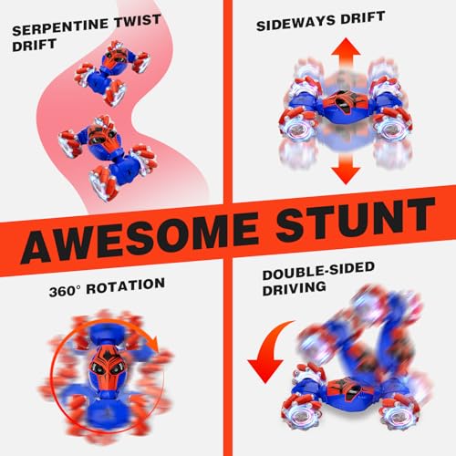 Remote Control Car for Boys 8-12, 4WD Gesture Sensing RC Stunt Car 2.4Ghz with Lights Music Sprayer RC Cars for Boys Age 4-7 8-12 Hand-Controlled Cars Toys Birthday Gifts for Kids Girls Blue - color: Blue