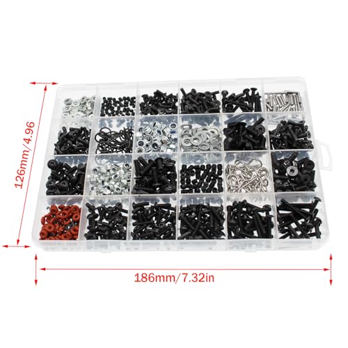 1000pcs Universal RC Screw Kit Screws Assortment Set, Hardware Fasteners for Traxxas Arrma Redcat Axial SCX10 HPI Losi 1/8 1/10 1/12 1/16 Scale RC Cars Trucks Crawler Parts, RC Screws