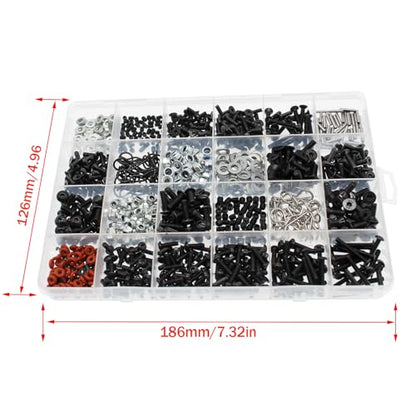 1000pcs Universal RC Screw Kit Screws Assortment Set, Hardware Fasteners for Traxxas Arrma Redcat Axial SCX10 HPI Losi 1/8 1/10 1/12 1/16 Scale RC Cars Trucks Crawler Parts, RC Screws