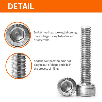 M6 x 20mm 25mm 30mm 35mm 40mm Hex Socket Head Cap Screws Bolts 304 Stainless Steel Metric Machine Allen Hex Drive, Fully Threaded, Assortment Kit 50PCS - size: M6 x 20/25/30/35/40mm (50PCS)