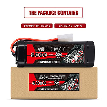 GOLDBAT 5000mAh 7.2V NiMH Battery with Tamiya Connector for RC Car RC Truck RC Boat LOSI Associated HPI Kyosho Tamiya Quadcopter Drone Hobby(2 Pack)