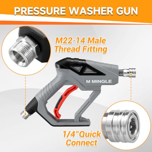 M MINGLE Pressure Washer Foam Cannon Kit, Car Wash Brush with Long Handle | Thick Foam Sprayer, Adjustable Foam Gun, 5 Multi-Angle Nozzles for All Cleaning Jobs, Universal Power Washer Fit - color: yellow+orange