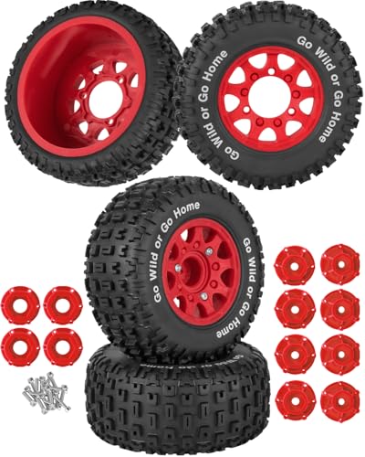 RC Wheels and Tires w/12mm 14mm 17mm Hex Short Course Tire for 1/10 Scale Car Arrm a Senton,Axia1,Slash 2WD Slash 4×4 4WD,Red cat,Rc 4wd,1/10 Truck Tires Rubber Tyres Plastic Wheel,Red - color: Red(4pcs)