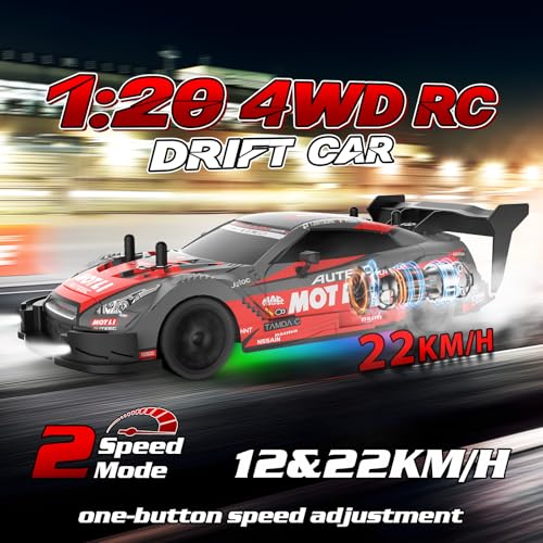RC Drift Car 1/20 Scale 2.4GHz 4WD Remote Control Cars with Led Lights 22KM/H High Speed &1/28 Scale Gesture Sensing RC Stunt Cars Toys for 6-12 Years Old Boys Girls