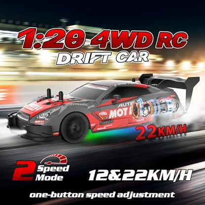 RC Drift Car 1/20 Scale 2.4GHz 4WD Remote Control Cars with Led Lights 22KM/H High Speed &1/28 Scale Gesture Sensing RC Stunt Cars Toys for 6-12 Years Old Boys Girls