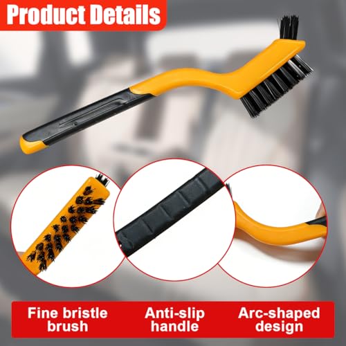 Craedli 3PCS Nylon Brushes for Cleaning, Non-Scratch Small Crevice Cleaning Brushes with Ergonomic Handle for Tight Spaces, Universal Car Detailing Brush Set for Cleaning Dust in Holes (Yellow) - color: Yellow