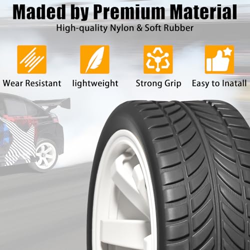 OD 2.55" On Road Rubber Tires Plastic Wheel Rims 12mm Hex for 1/10 RC Car | Compatible with MJX HSP Tamiya HPI Kyosho Traxxas Sakura Redcat WLtoys 1/10 RC On-Road Racing Touring Car (4pcs, White) - style: G-White