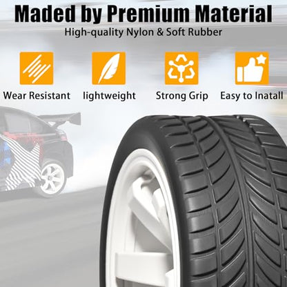 OD 2.55" On Road Rubber Tires Plastic Wheel Rims 12mm Hex for 1/10 RC Car | Compatible with MJX HSP Tamiya HPI Kyosho Traxxas Sakura Redcat WLtoys 1/10 RC On-Road Racing Touring Car (4pcs, White) - style: G-White