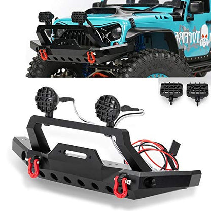 Metal Front Bumper with LED Lights/Lampshade/Shackles for TRX4/SCX10-ii 90046 1/10th RC Crawler Car