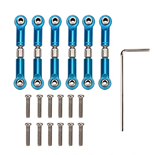 plplaaoo 6PCS Adjustable Front Rear Aluminium Alloy Servo Link Steering RC Truck Upgrade Parts Metal Steering Linkage Rods Set for RC Model Car Upgraded Parts (Blue), steering linkage rc car part