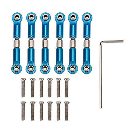 plplaaoo 6PCS Adjustable Front Rear Aluminium Alloy Servo Link Steering RC Truck Upgrade Parts Metal Steering Linkage Rods Set for RC Model Car Upgraded Parts (Blue), steering linkage rc car part