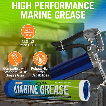 Better Boat Marine Grease Tube, 14 Oz, Waterproof High Temp Trailer Bearing Lubricant, NLGI 2, Compatible with Grease Guns - size: 1PK 14oz