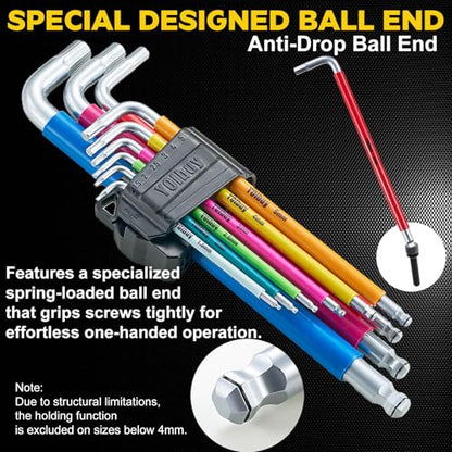 YOIbuy PRO Hex Key Wrench Set, 9-Piece Metric Allen Wrench Set, 1.5-10MM, SK2 Steel, Anti-Slip Ball End, Long Arm, Color-Coded, HEX-PRO Tech, for Mechanical Equipment, Vehicle, and Bicycle Repairs