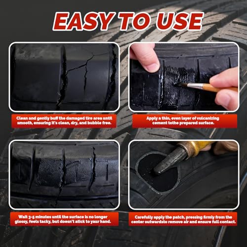 Vulcanizing Rubber Cement, 4.4 Oz Tire Rubber Adhesive | Car Tire Repair Cement with Brush, Waterproof & Heat-Resistant, Tire Glue for Car, Motorcycle, Bike, Truck, Tractor