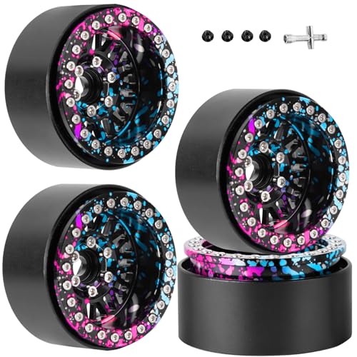 RC 1.9" Beadlock Wheels 1.9 Beadlock Rims for 1/10 SCX10 90046 AX103007 TRX4 TRX6 Gen7 8 D90 VS4-10 MST CFX RC Crawler,Alloy Aluminium 1.9 rc Wheels 1.9 rc Rims w/Wheels Ring,Rainbow - color: Rainbow(4pcs)