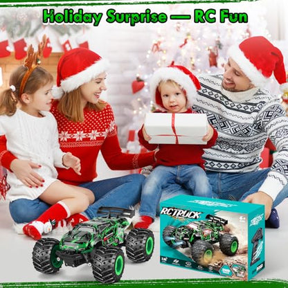 Remote Control Car, Rechargeable 1:18 Rc Cars, All-Terrain RC Truck | Remote Control Truck for Boys 4-7 8-12 with LED Light, 20KM/H, 2WD, 2.4GHz, Sturdy PVC Shell, Beginner-Green - color: Green