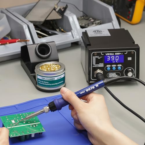 YIHUA 939D+ I Soldering Station, Upgraded, 75 Watt Equivalent with 3 Memories, °C/°F LCD display, Sleep Function, Automatic Shutdown & Brushed Aluminum Panel(Iron-burn Resistant) - style: Advance Style - Extra Tweezers & Tip