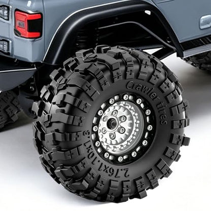 1.3" Beadlock Wheels and Tires for SCX24 TRX4M RC Crawler (Silver) | CNC Aluminum Beadlock Wheels, Ultra-Soft Sticky Rubber Tires, Built-in Foam Inserts, 70*28mm - color: Silver 368 F