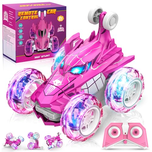 Remote Control Car, 360° flips 2.4GHz Fast Stunt Rechargeable 4WD Double Sided RC Car Toys for 3 4 5 6 7 8 Year Old Gilrs Boys, Fun Outdoor Birthday Xmas Halloween Easter Gifts for Girls 3-8 Year Old - color: Pink & White