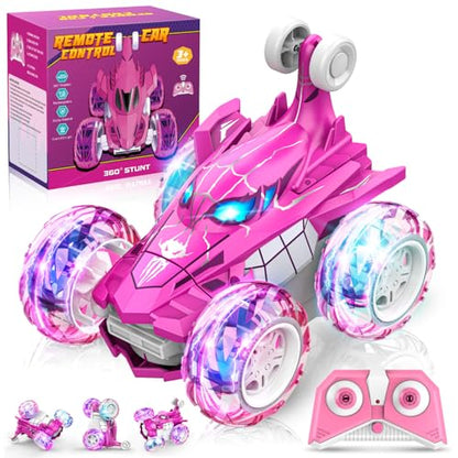 Remote Control Car, 360° flips 2.4GHz Fast Stunt Rechargeable 4WD Double Sided RC Car Toys for 3 4 5 6 7 8 Year Old Gilrs Boys, Fun Outdoor Birthday Xmas Halloween Easter Gifts for Girls 3-8 Year Old - color: Pink & White