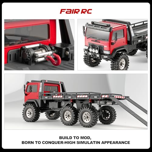 FairRC 1/18 RC Crawler CR18P Arktos 6x6 RC Crawler, High Performance RC Rock Crawler with Flatbed & Portal Axles, Hobby Grade RC Truck Crawler, Remote Control RC Car for Adult RTR (Black)