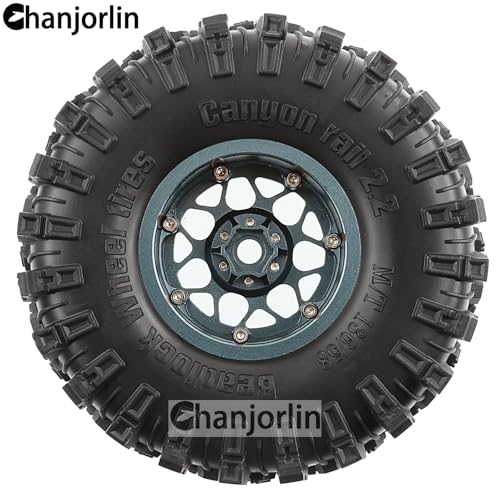 2.2 inch RC Crawler Tires and Beadlock Wheels Rims OD 5.35'' 1:10 Soft Rubber Mud All Terrain Tyres for 1/10 1/8 Rock Crawler Car Traxxas TRX4 Axial SCX10 II RC4WD CC01 Gen8 (Titanium) - color: Titanium