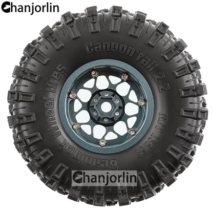 2.2 inch RC Crawler Tires and Beadlock Wheels Rims OD 5.35'' 1:10 Soft Rubber Mud All Terrain Tyres for 1/10 1/8 Rock Crawler Car Traxxas TRX4 Axial SCX10 II RC4WD CC01 Gen8 (Titanium) - color: Titanium