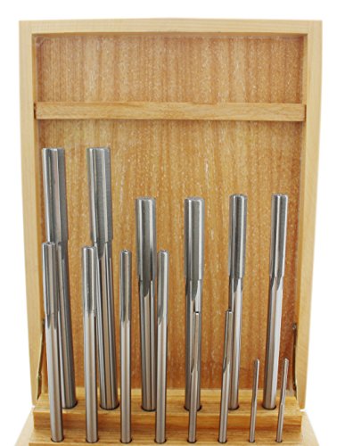Accusize Industrial Tools 14 Pc Over and Under Size H.S.S. Chucking Reamer Set, 0.1240'' Thru 0.5010'', in Fitted Case, 5500-SX00 | 14 Pc Set, Straight Shank, Straight Flute, Right-Hand Cut, Fitted Case, 5500-SX00 - size: Over & Under Size 0.1240"-0.5010"