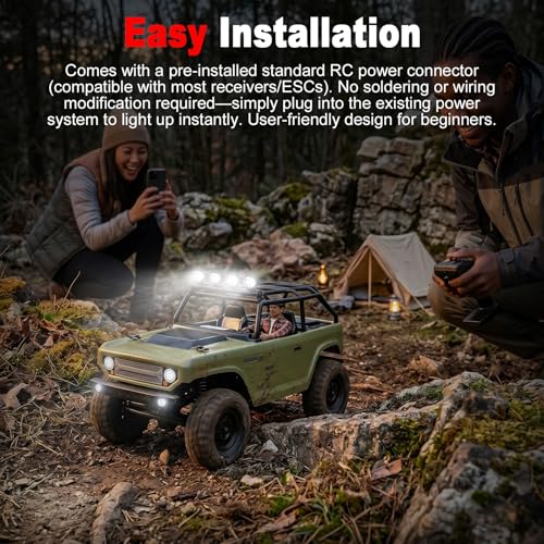 Jiawu RC Car Light Bar Kit, 4 LEDs Lights Roof Lights, Headlight Universal for 1/12 1/14 /16/18 RC Crawler Off Road Car Truck Accessories, Pre Wired Plug and Play