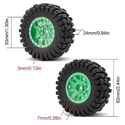 OGRC 1.0 Plus (1.2 Inches) Beadlock Wheel and Tires Set 7mm Negative Offset Wheel Rims SS Super Soft Sticky Tires for TRX4M SCX24 FCX24 AX24 1/24 1/18 RC Crawler Car - 62 * 24mm (Green) - color: Green