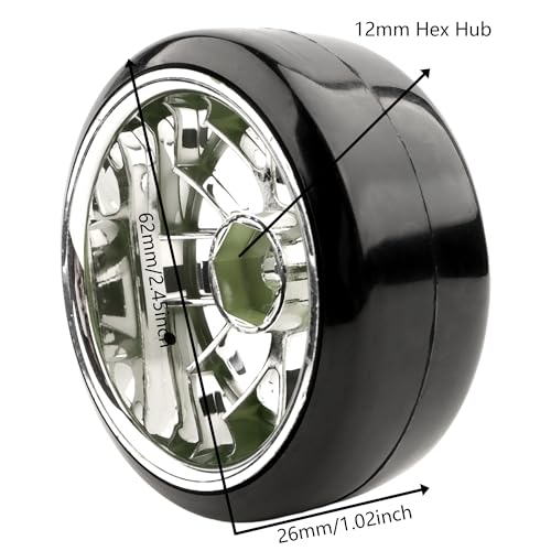 4 Pieces 1/10 Scale Hard Plastic RC Drift Cars On Road Touring Racing Tires Wheels Compatible with HSP Tamiya HPI Kyosho Redcat ExceedRC 1/10 On-Road Touring Car - color: Silver