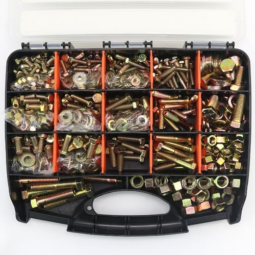 Quibbay 924Pcs Grade 8 Bolts and Nuts Assortment Kit, 1/4-20, 5/16-18, 3/8-16, 1/2-13 Heavy Duty Hex SAE Assorted Bolts Nuts and Washers Kit, Carbon Steel Machine Hardware Screw Sets with Case - style: 924PCS 1/4-20 5/16-18 3/8-16 1/2-13