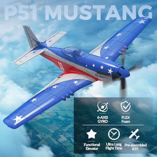 P51 Mustang RC Plane 4 Channel - 2.4G Remote Control Airplane for Adults with 3 Flight Modes to Learn, RTF RC Airplane with X-Pilot Stabilization & One-Key Aerobatics for Beginners - color: Red