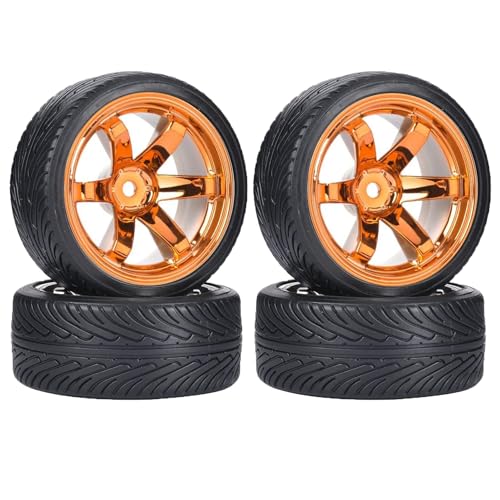 1/10 Drift Wheels and Tires Set,WONFAST 4PCS 63mm Plastic Hard Tyres 6-Spoke Wheels Rims 12mm Hex for 1:10 RC On-Road Drifting Car Replacement for HSP Tamiya HPI Kyosho (Orange) - color: Orange