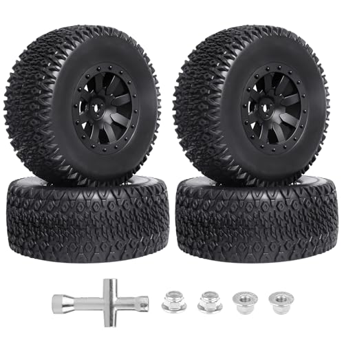 Pre-Glued RC 1/10 Short Course Truck Tires and Wheels Set 12mm Hex for Traxxas Slash 4x4 BL-2S 2WD Losi SCT Redcat Blackout SC HPI, with Foam Inserts - style: Type 2