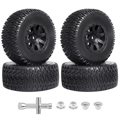 Pre-Glued RC 1/10 Short Course Truck Tires and Wheels Set 12mm Hex for Traxxas Slash 4x4 BL-2S 2WD Losi SCT Redcat Blackout SC HPI, with Foam Inserts - style: Type 2