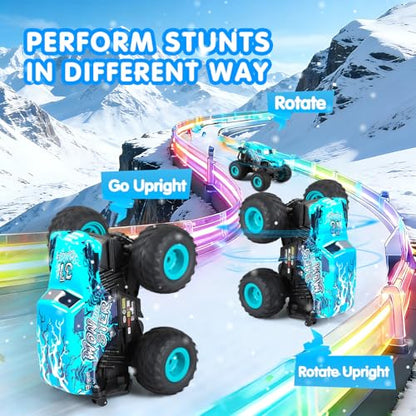 DYODYORC Remote Control Car, 2.4Ghz All Terrain Shark Monster Truck Toys, RC Truck with Music, 3 Lighting Effects, 360 Stunt Capable, 2 Batteries Ready to Run, Toy Gifts for Boys and Girls (Blue) - color: Blue Monster
