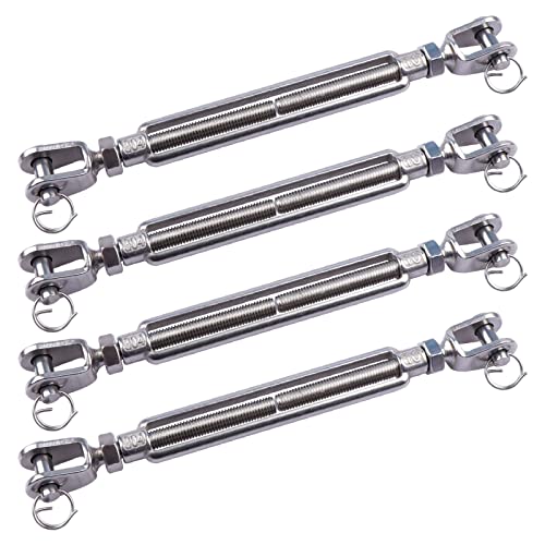 3/8 Inch M10 Jaw & Jaw Turnbuckle for Cable Rope Tension, 304 Stainless Steel, 1200 lbs Load (4PCS)
